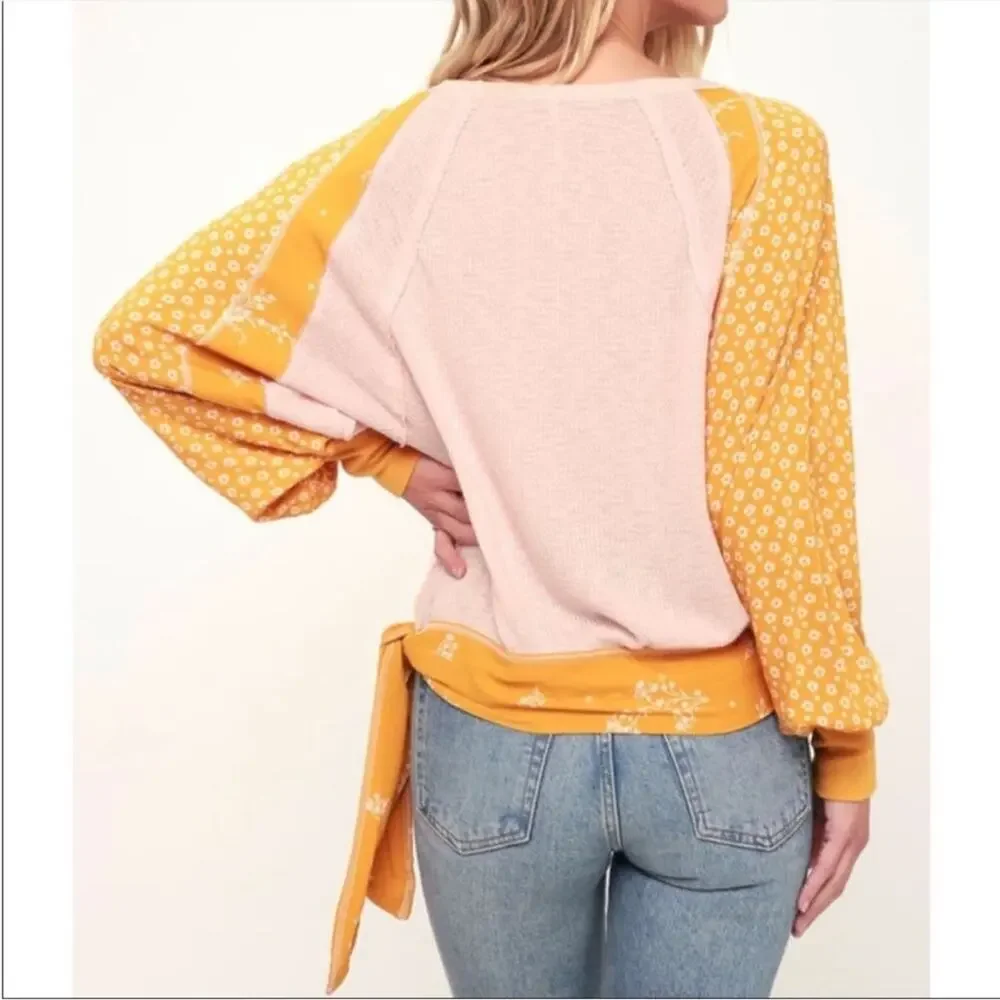 Free People Auxton Floral Thermal Wrap Top  in Light Pink and Mustard S - Picture 3 of 10